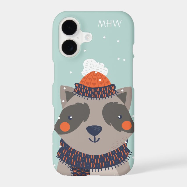 Custom monogram Winter Racoon phone cases (Back)