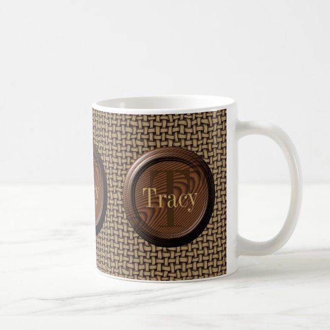 Custom Monogram With Basket Weave Pattern Coffee Mug (Right)
