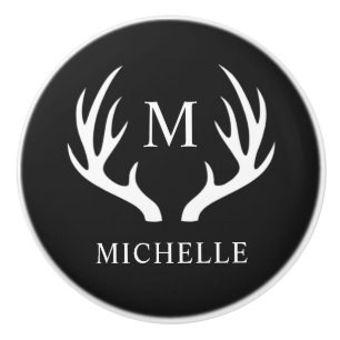 Custom Monogram with Black White Deer Antler Ceramic Knob