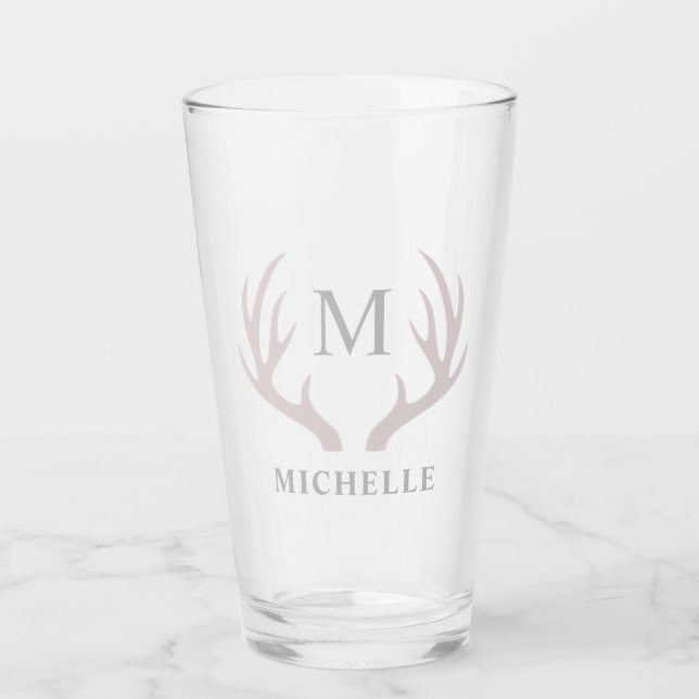 Custom Monogram with Black White Deer Antler Glass (Front)