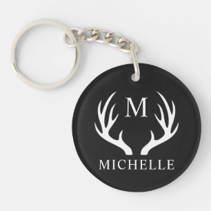Custom Monogram with Black White Deer Antler Key Ring