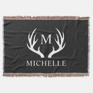 Custom Monogram with Black White Deer Antler Throw Blanket