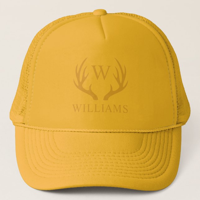 Custom Monogram with Black White Deer Antler Trucker Hat (Front)