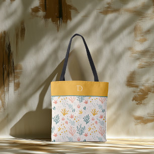 Custom Monogram with Colourful Botanical Pattern Tote Bag