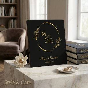 Custom Monogram With Couple Name Floral Stylish Plaque
