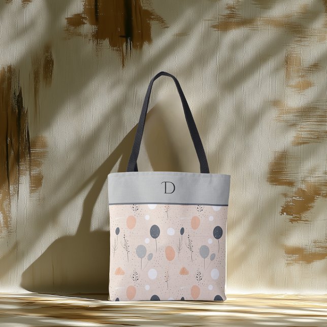 Custom Monogram with Earthy Minimal Pastel Foliage Tote Bag (Creator Uploaded)