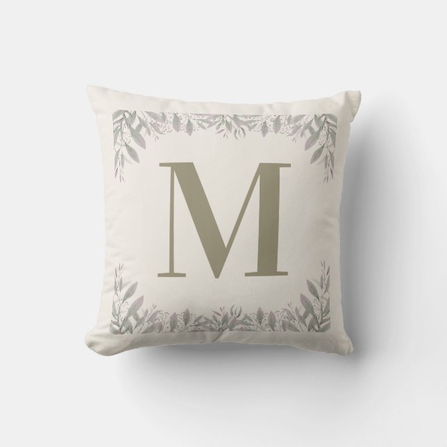Custom Monogram with Elegant Botanical Border Cushion (Front)