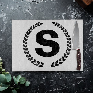 Custom Monogram with Laurel Leaves Cutting Board