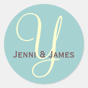 Custom Monogram Y Cream & Blue Wedding Sticker