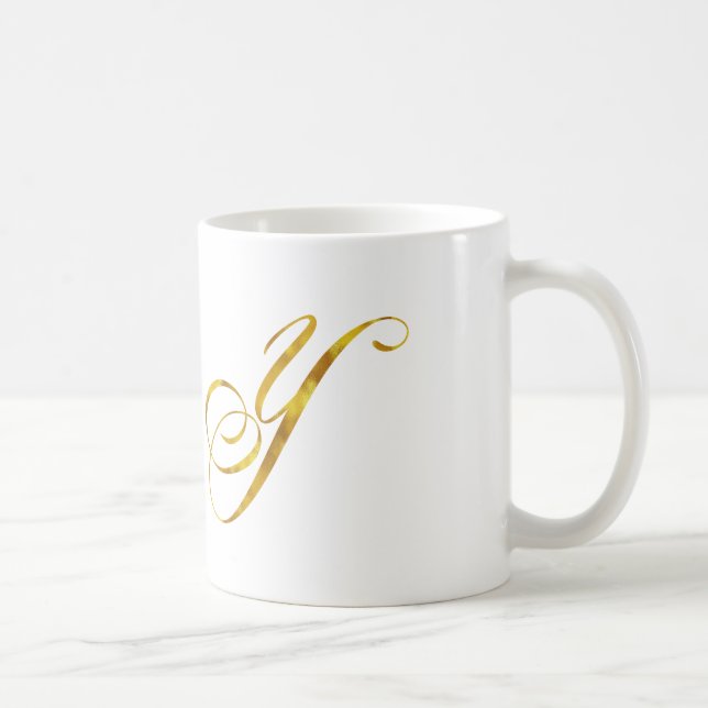 Custom Monogram Y Faux Gold Foil Monograms Initial Coffee Mug (Right)