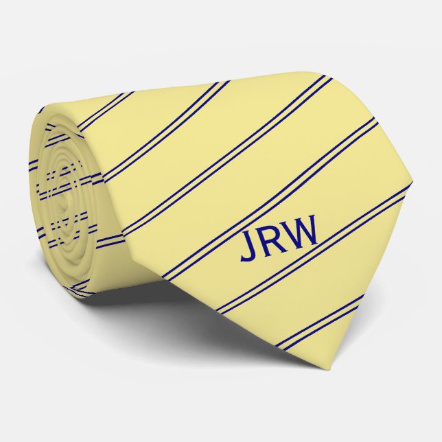 Custom Monogram Yellow and Blue Striped Tie (Rolled)