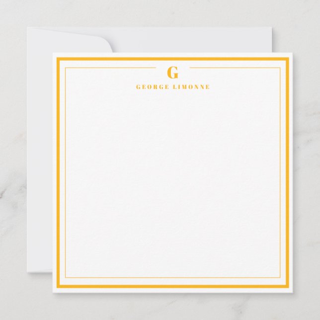 Custom Monogram Yellow Border Stationery Card (Front)