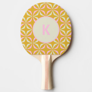 Custom Monogram Yellow Pink Geometric Playful Ping Pong Paddle