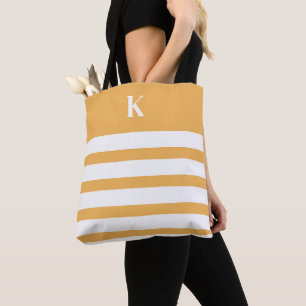 Custom Monogram Yellow Stripes Tote Bag