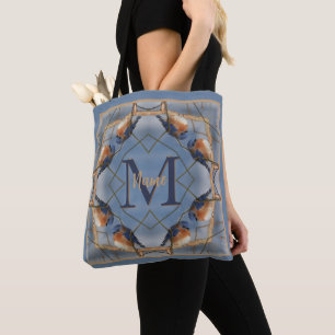 Custom Monogram Your Initial Bluebird Nature Art Tote Bag