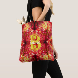Custom Monogram Your Initial Name Dahlia Flower Tote Bag