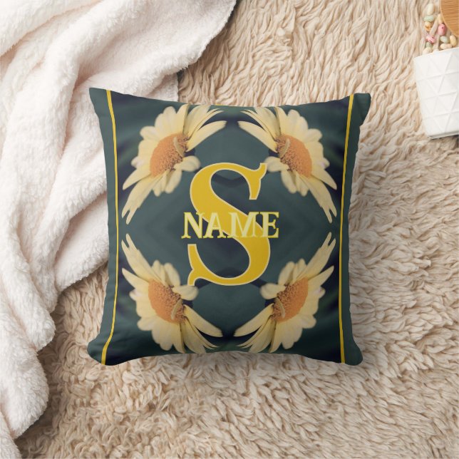 Custom Monogram Your Initial Name Daisy Art Cushion (Blanket)