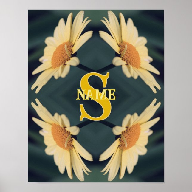 Custom Monogram Your Initial Name Daisy Art Poster (Front)