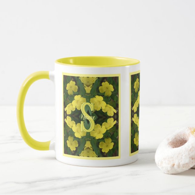 Custom Monogram Your Initial Name Geranium Art Mug (With Donut)