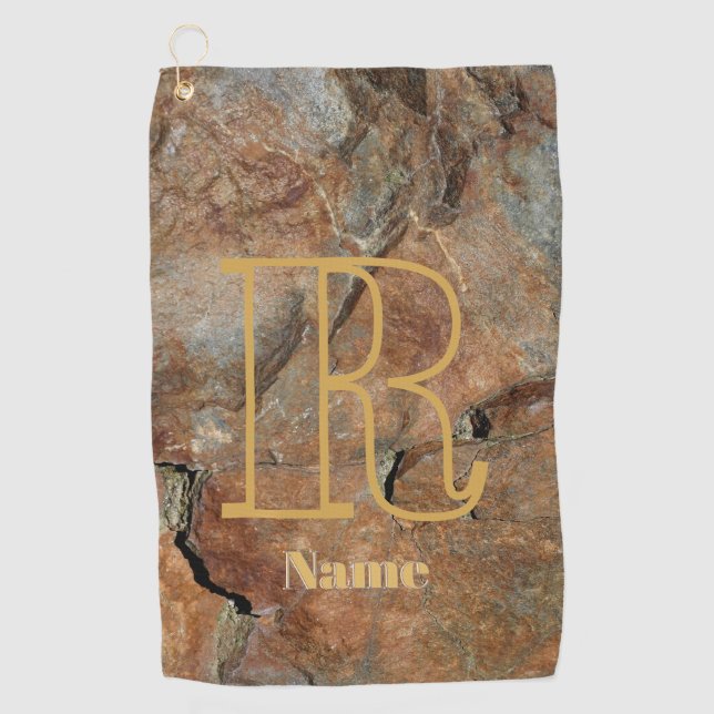 Custom Monogram Your Initial Name Granite Rock Golf Towel (Front)