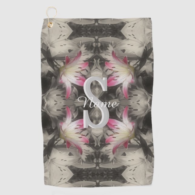 Custom Monogram Your Initial Name Lilies Golf Towel (Front)