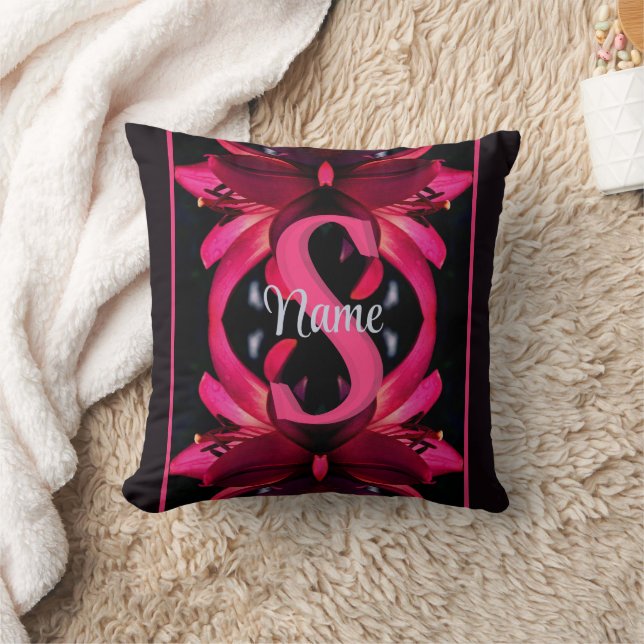 Custom Monogram Your Initial Name Lily Floral Art Cushion (Blanket)