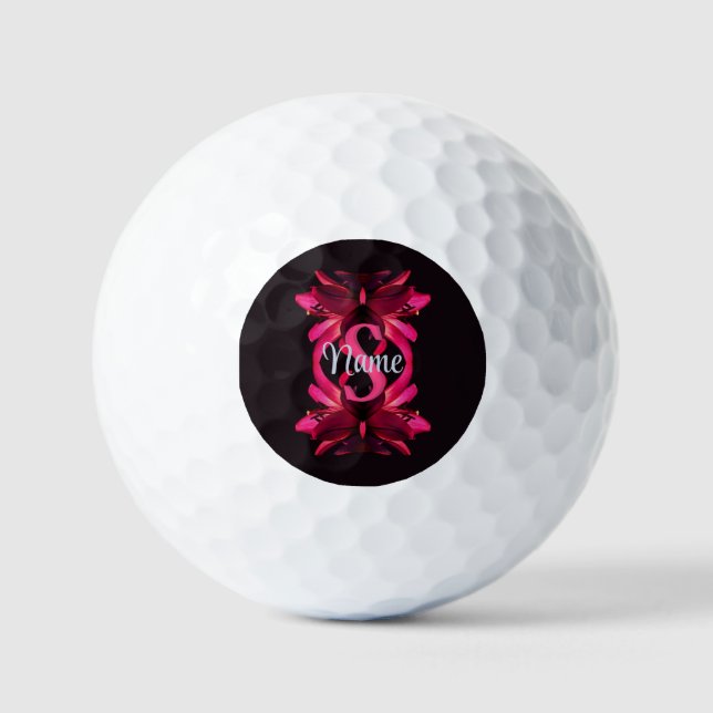 Custom Monogram Your Initial Name Lily Floral Art Golf Balls (Front)