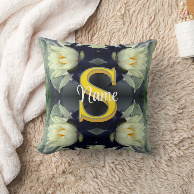 Custom Monogram Your Initial Name Lotus Flower  Cushion (Blanket)