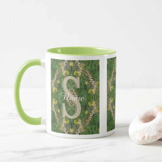 Custom Monogram Your Initial Name Nature Art Mug (With Donut)