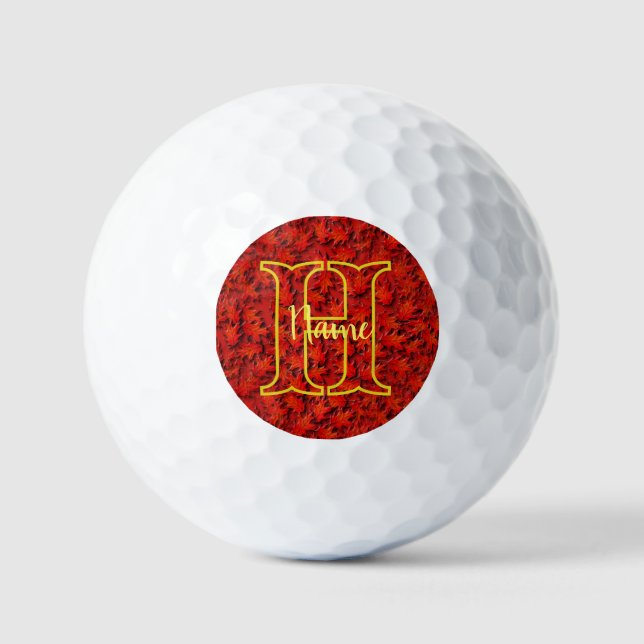 Custom Monogram Your Initial Name Oak Leaves Golf Balls (Front)