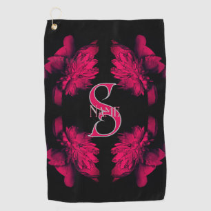 Custom Monogram Your Initial Name Peony Floral Art Golf Towel
