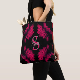 Custom Monogram Your Initial Name Peony Floral Art Tote Bag