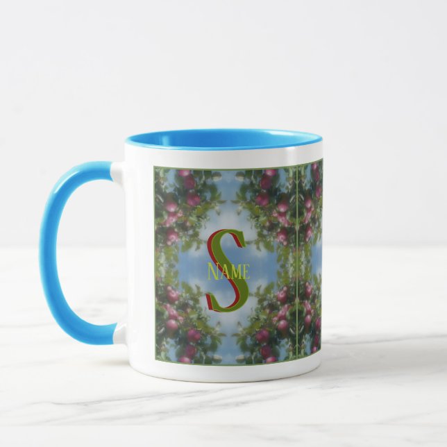 Custom Monogram Your Initial Name Red Apples Art Mug (Left)
