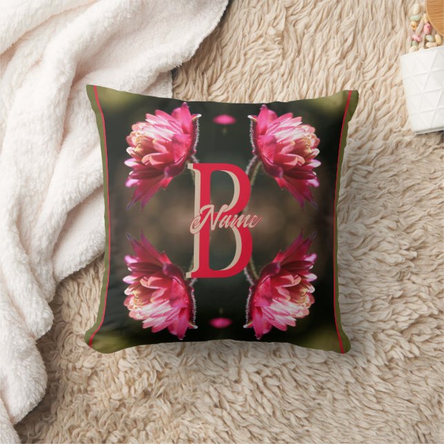 Custom Monogram Your Initial Name Red Flower Cushion (Blanket)