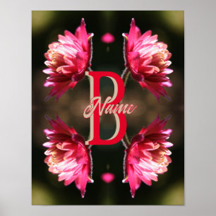 Custom Monogram Your Initial Name Red Flower Poster