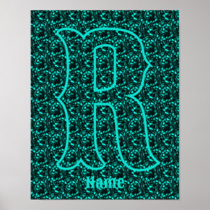 Custom Monogram Your Initial Name Turquoise Poster