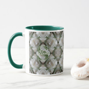 Custom Monogram Your Initial Name White Rose Mug