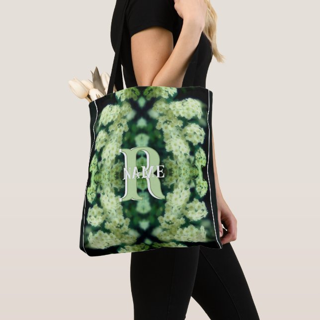 Custom Monogram Your Initial Name Wild Roses Tote Bag (Close Up)