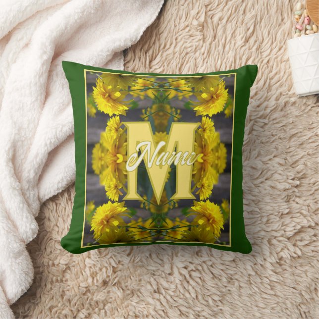 Custom Monogram Your Initial Name Yellow Flowers Cushion (Blanket)