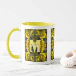 Custom Monogram Your Initial Name Yellow Flowers Mug