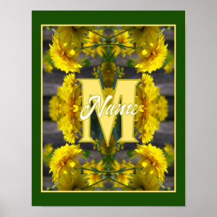 Custom Monogram Your Initial Name Yellow Flowers Poster