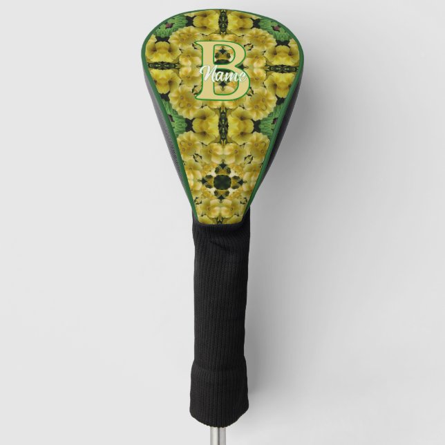 Custom Monogram Your Initial Primrose Flower Art Golf Head Cover (Front)