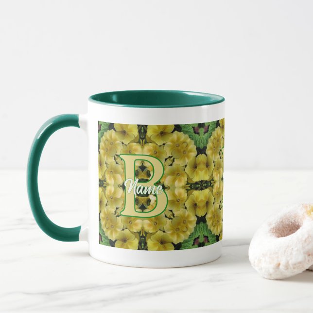 Custom Monogram Your Initial Primrose Flower Art Mug (With Donut)