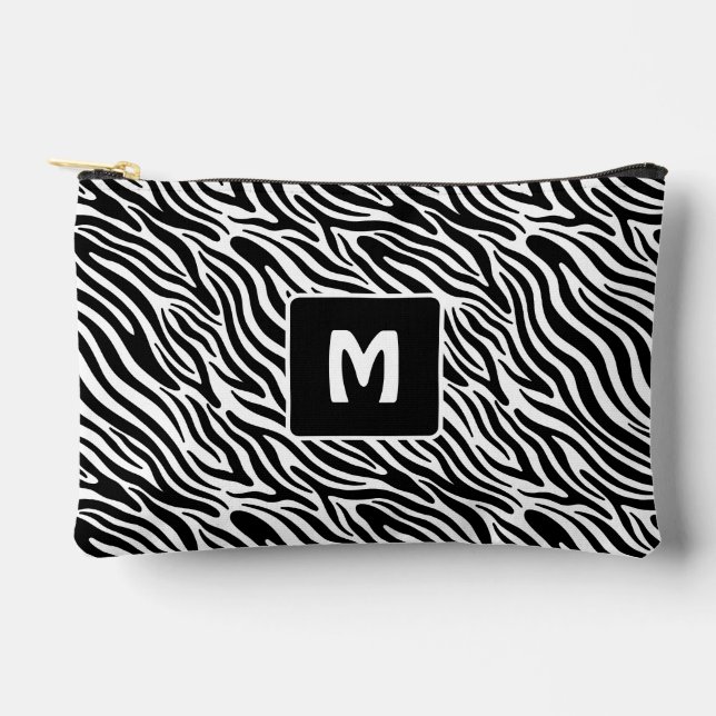 Custom Monogram Zebra Pattern Accessory Pouch (Front)