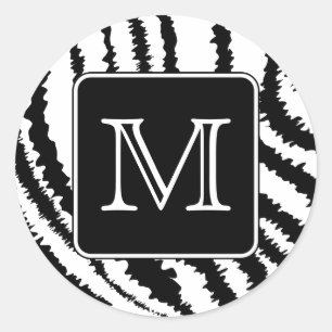 Custom Monogram, Zebra Pattern Animal Print. Classic Round Sticker