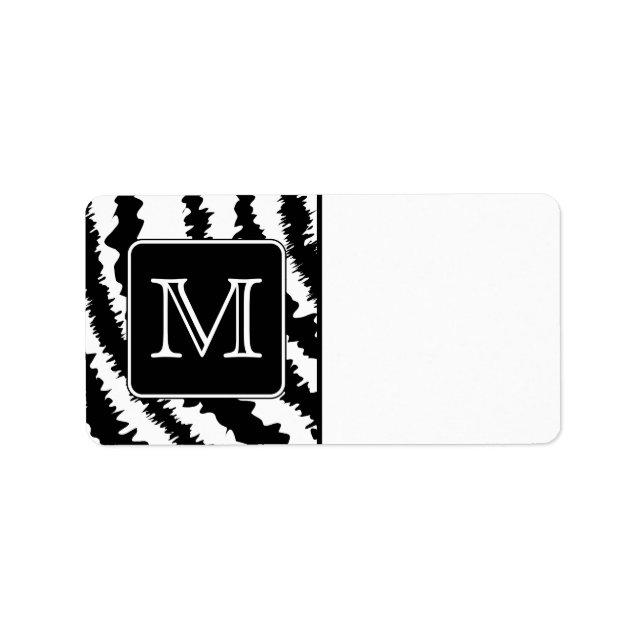 Custom Monogram, Zebra Pattern Animal Print. Label (Front)
