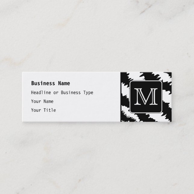 Custom Monogram, Zebra Pattern Animal Print. Mini Business Card (Front)