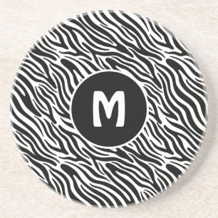 Custom Monogram Zebra Pattern Coaster