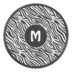 Custom Monogram Zebra Pattern Hockey Puck