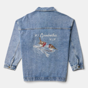 Custom Monogrammed #1 Grandmother Watercolor Birds Denim Jacket